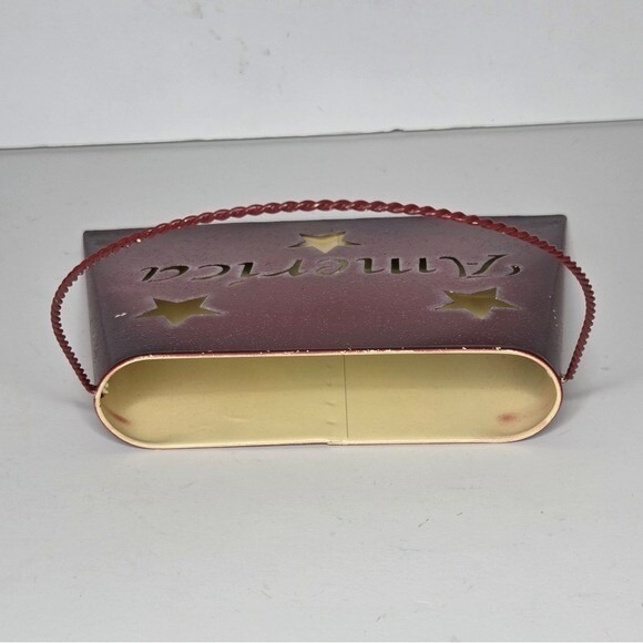 Rustic Patriotic Red Metal Wall Pocket "America" Floral Holder with Stars - Picture 5 of 10